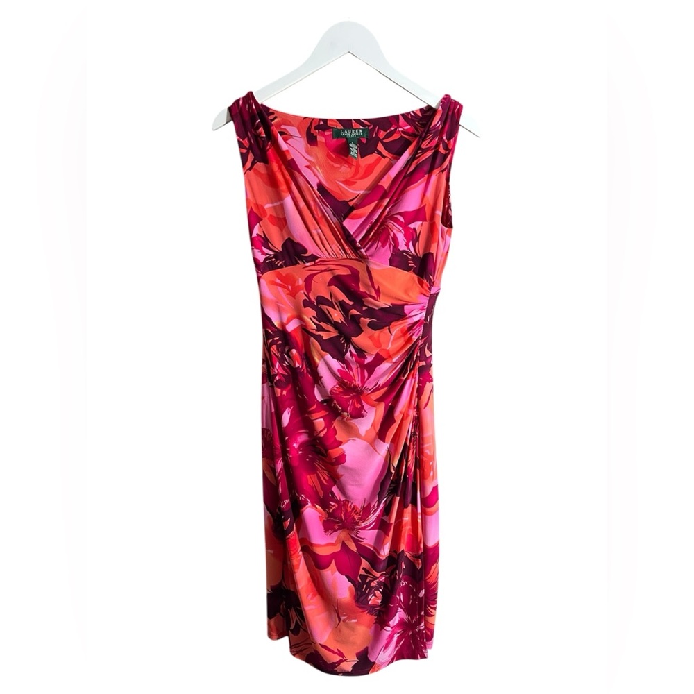 Lauren Ralph Lauren Vibrant Pink and Orange Floral Midi Dress